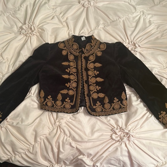 H&M Jackets & Coats Hm Gold Embroidered Black Velvet Military Crop